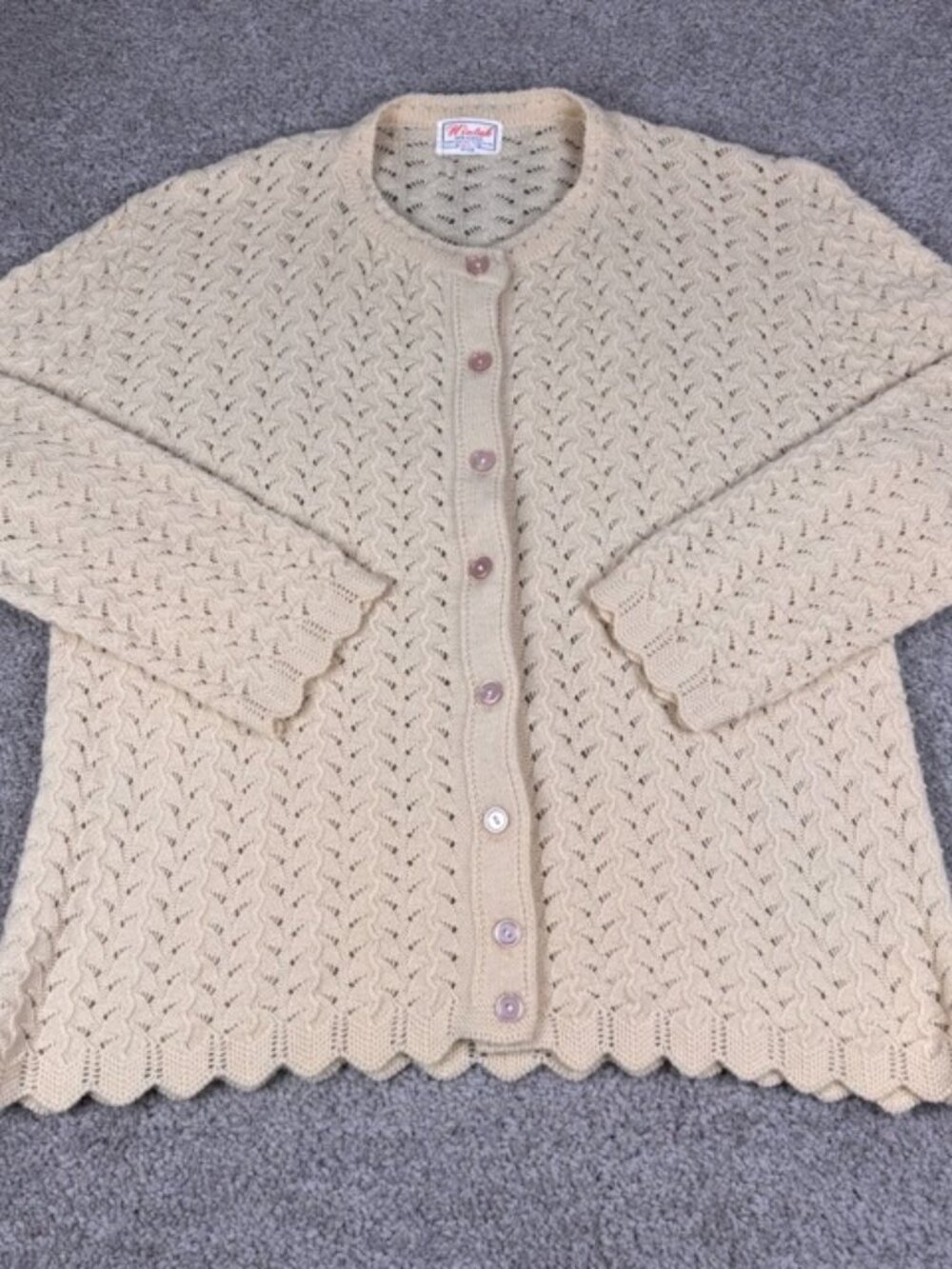 Vintage Grandma Butter Yellow Cardigan Sweater Knit 100% Acrylic WinTuk Made USA